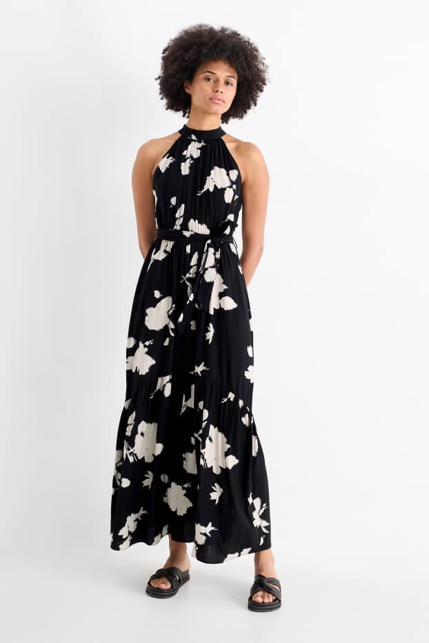 Donna - Vestito fit & flare - a fiori - nero / beige