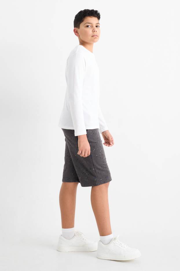 Kinder Buben - Sweat-Bermudas - gemustert - dunkelgrau