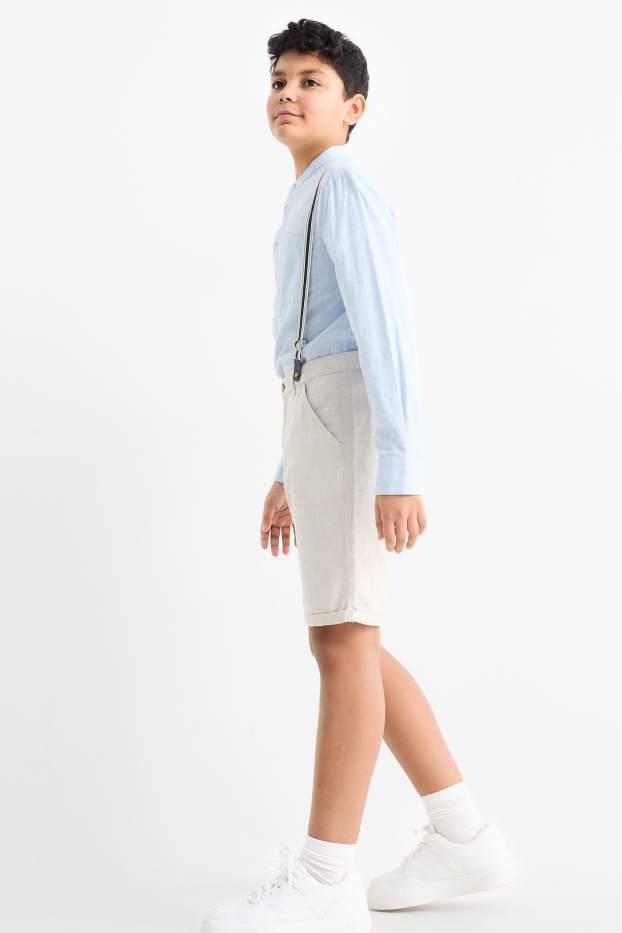 Kinder Jungen - Bermudas mit Hosenträgern und Leinen-Anteil - hellbeige