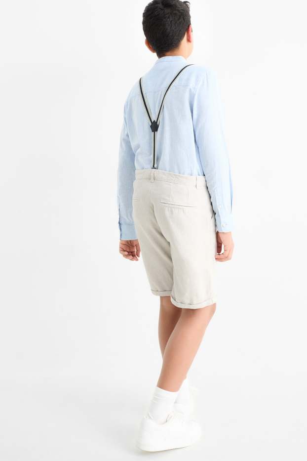Kinder Jungen - Bermudas mit Hosenträgern und Leinen-Anteil - hellbeige