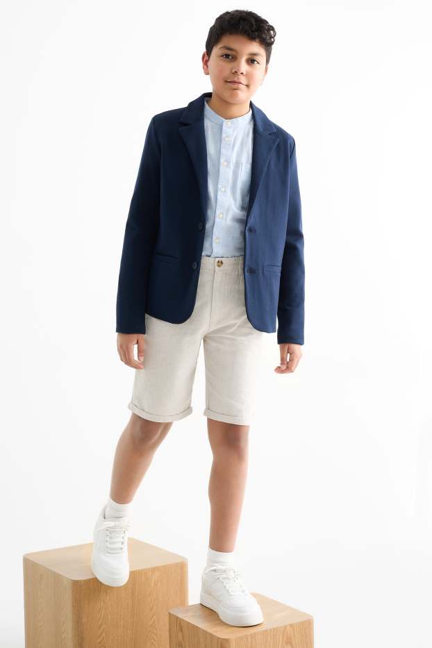 Kinder Jungen - Bermudas mit Hosenträgern und Leinen-Anteil - hellbeige