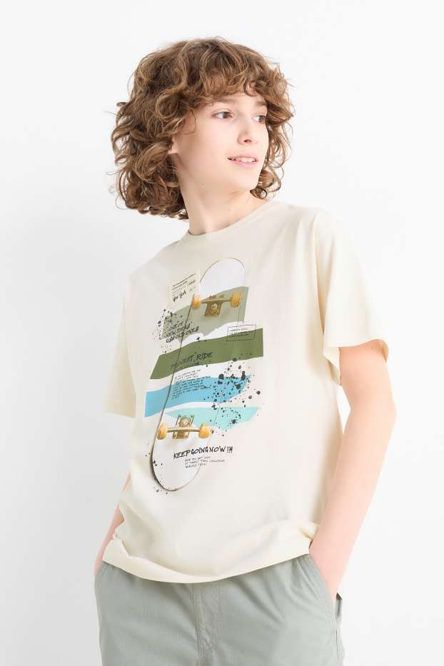 Děti - chlapci - Skejťácký motiv - tričko s krátkým rukávem - krémově bílá