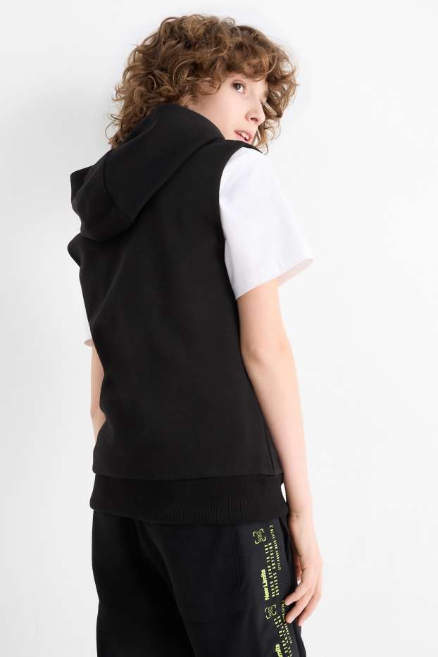 Enfants garçons - Gilet sans manches en molleton avec capuche - noir