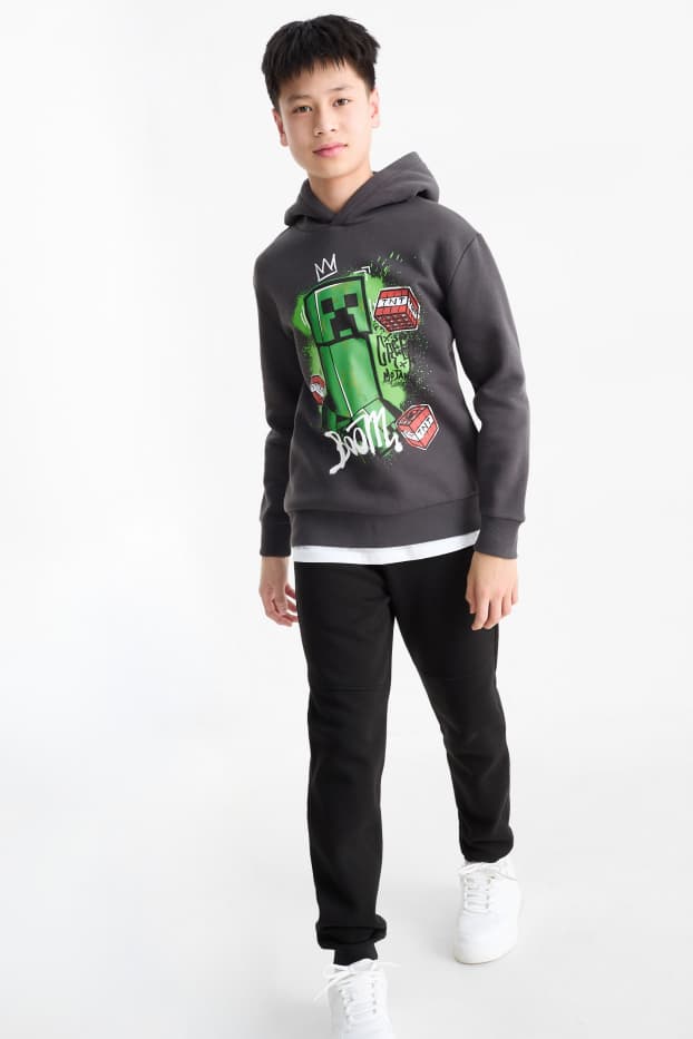 Enfants garçons - Minecraft - ensemble - sweat à capuche et pantalon de jogging - 2 pièces - gris / noir
