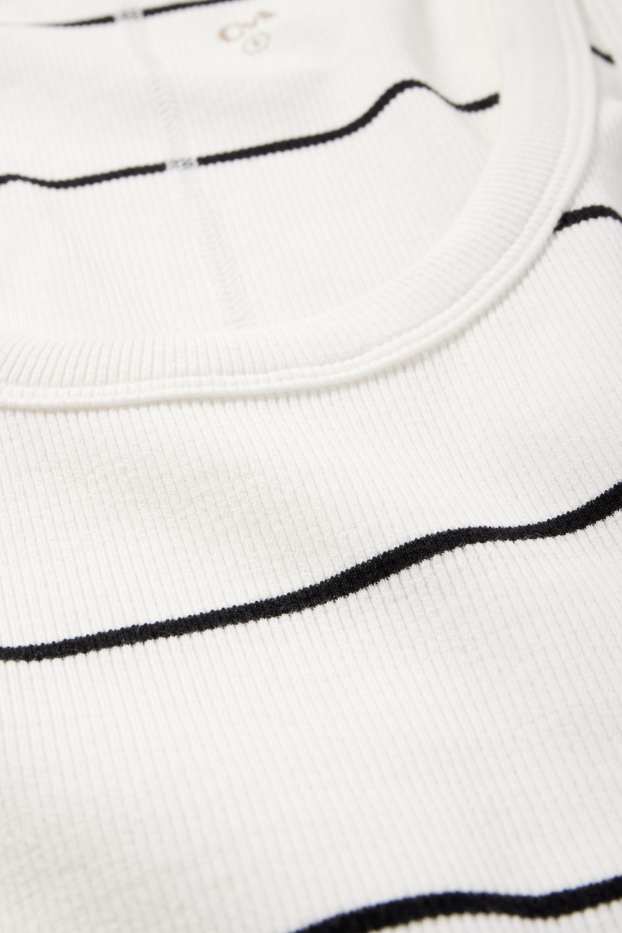 Donna - Top basic - a coste - a righe - bianco crema