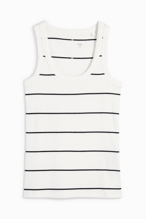 Donna - Top basic - a coste - a righe - bianco crema