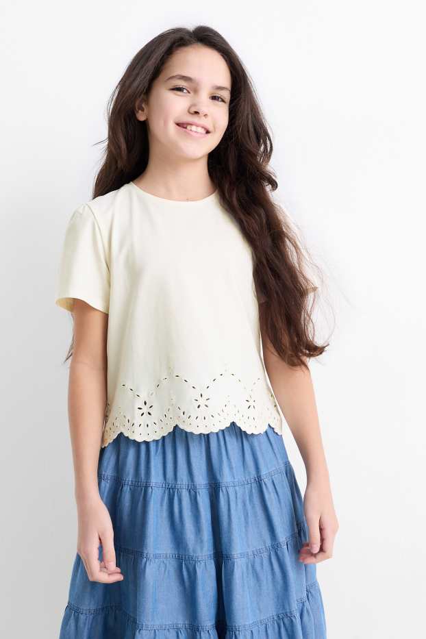 Dzieci dziewczynki - Koszulka z krótkim rękawem - kremowobiały