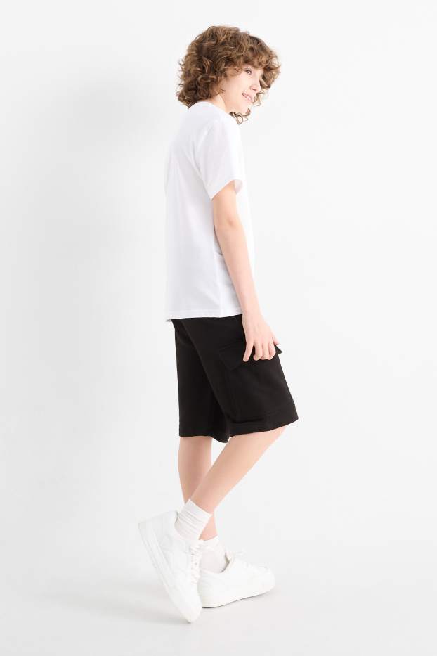 Kinder Buben - Multipack 3er - Sweat-Bermudas - schwarz / beige