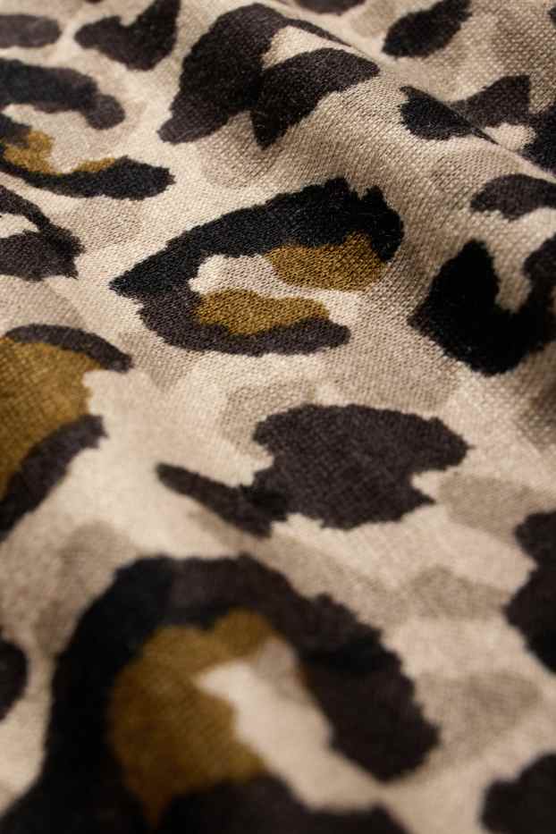 Donna - T-shirt con scollo a V - stretch - stampa leopardata - marrone