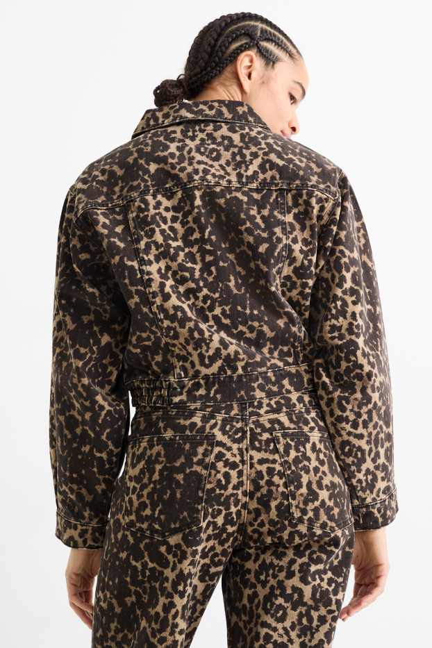 Dames - Spijkerjasje - luipaardvelprint - bruin