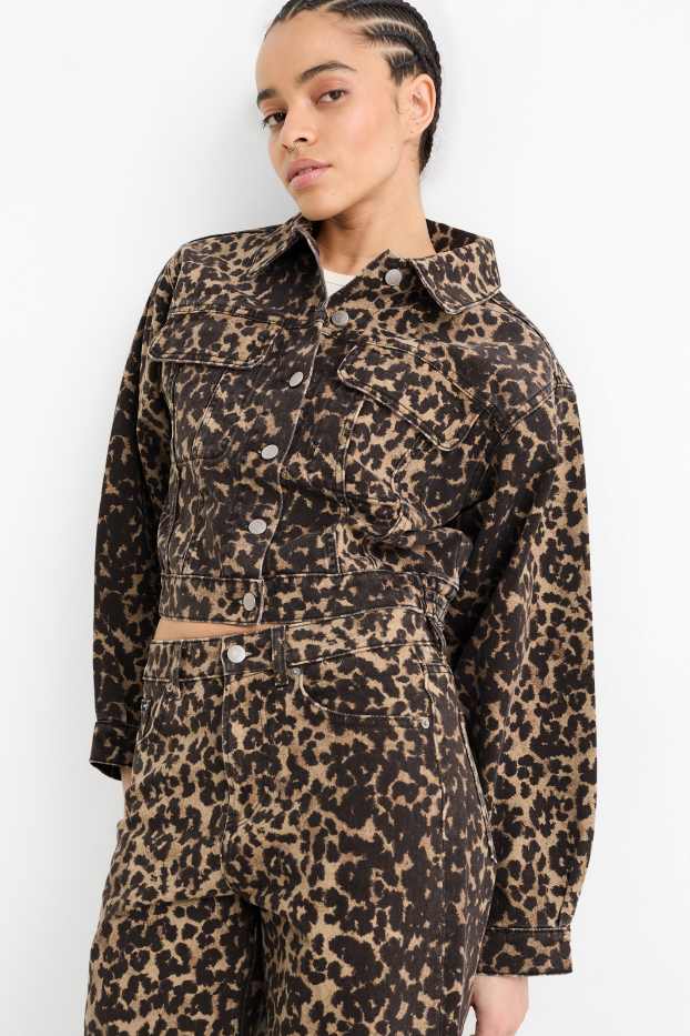 Dames - Spijkerjasje - luipaardvelprint - bruin