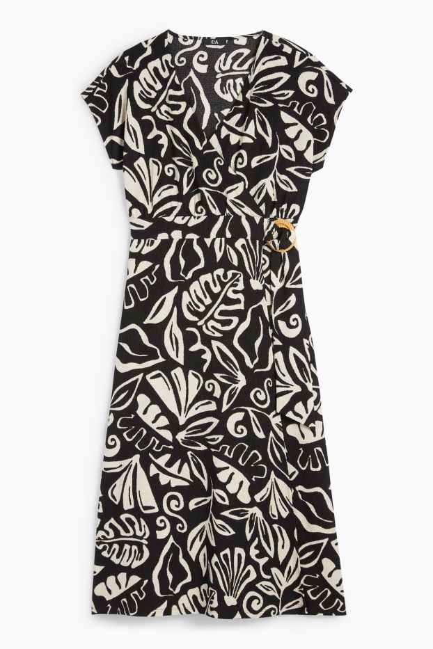 Femmes - Robe croisée - à motif - texturée - noir / beige