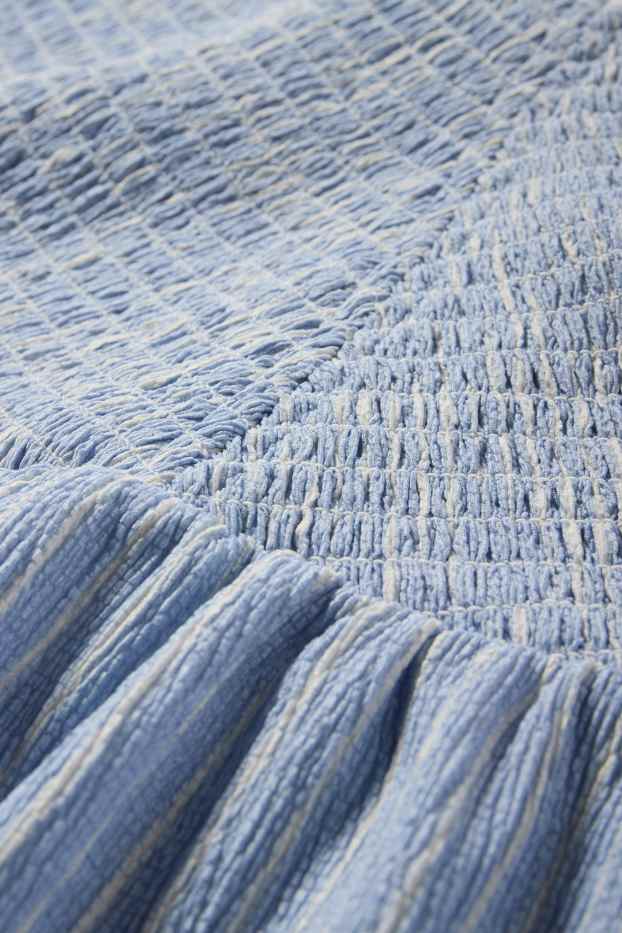 Dames - Fit & flare-jurk - gestreept - met structuur - gesmokt - blauw