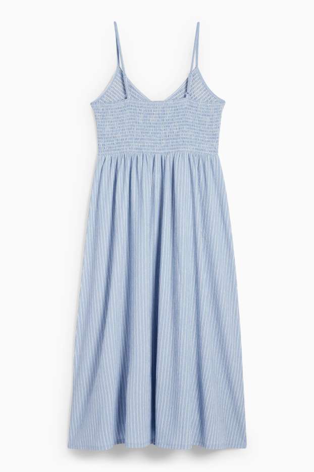 Dames - Fit & flare-jurk - gestreept - met structuur - gesmokt - blauw