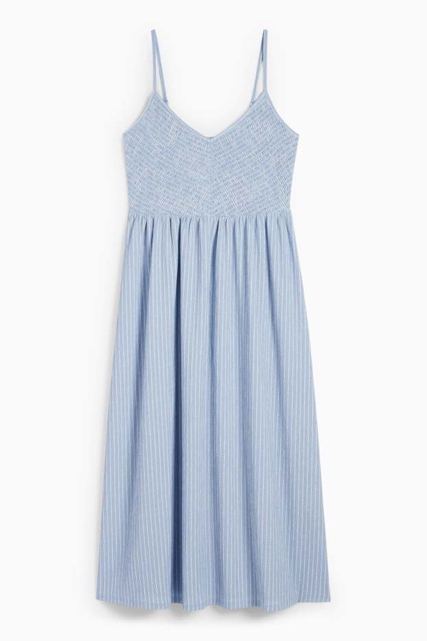 Dames - Fit & flare-jurk - gestreept - met structuur - gesmokt - blauw