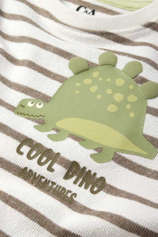 Děti - chlapci - Motiv dinosaura - froté tričko s krátkým rukávem - pruhované - krémově bílá