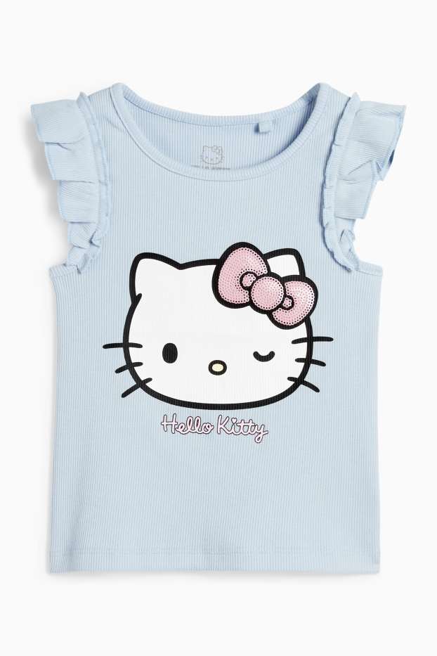 Enfants filles - Hello Kitty - top - côtelé - bleu clair