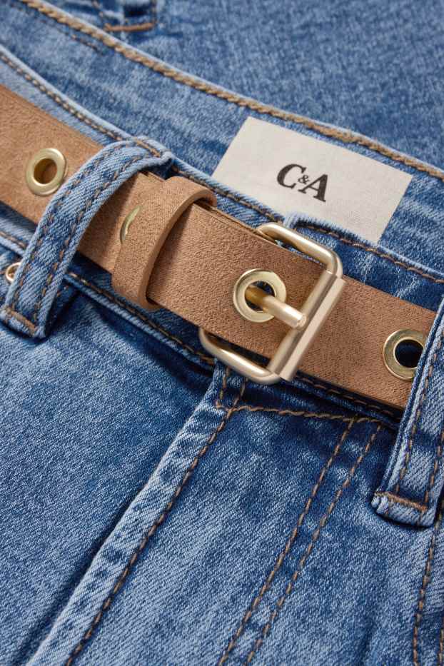 Damen - Capri Jeans mit Gürtel - Mid Waist - jeansblau