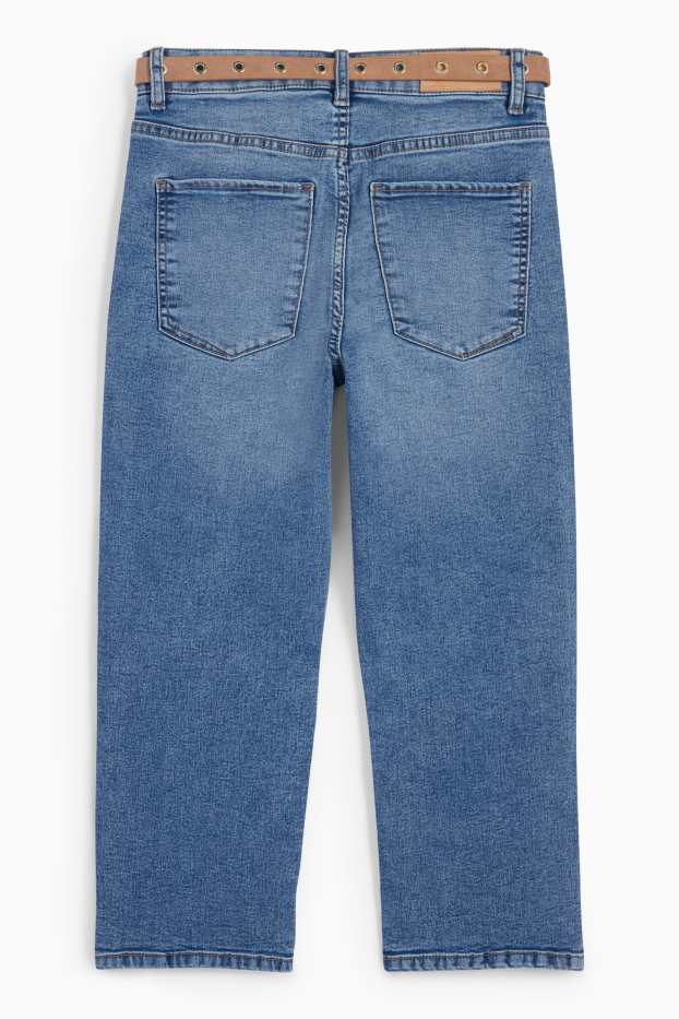 Damen - Capri Jeans mit Gürtel - Mid Waist - jeansblau