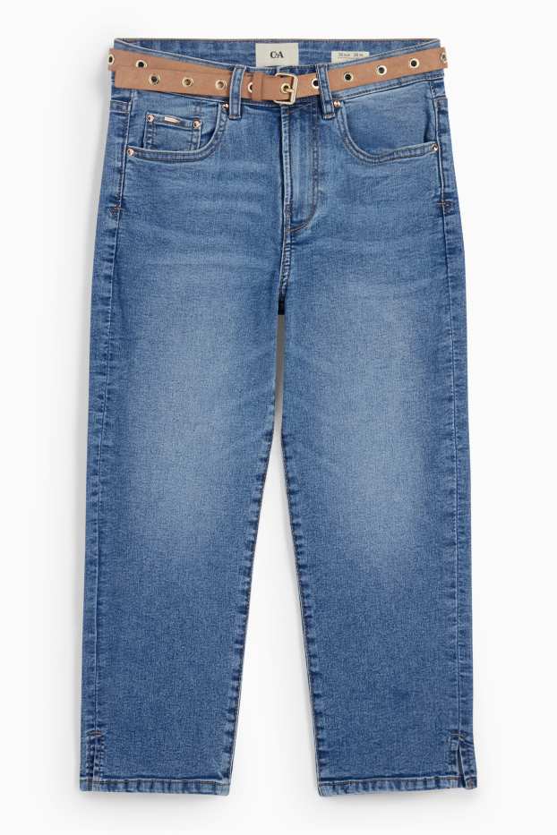 Damen - Capri Jeans mit Gürtel - Mid Waist - jeansblau