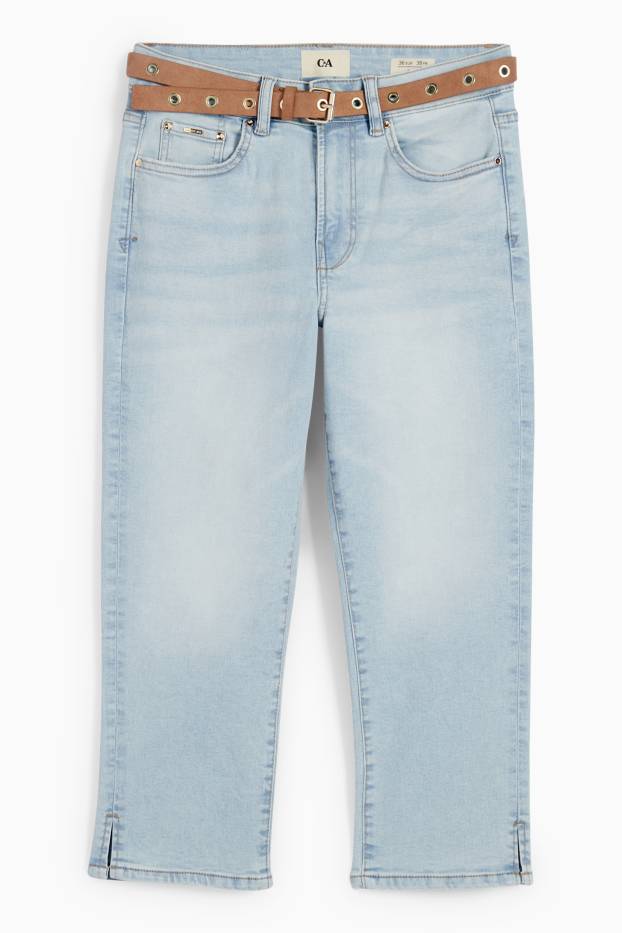 Kobiety - Capri jeans z paskiem - średniowysoki stan - dżins-jasnoniebieski