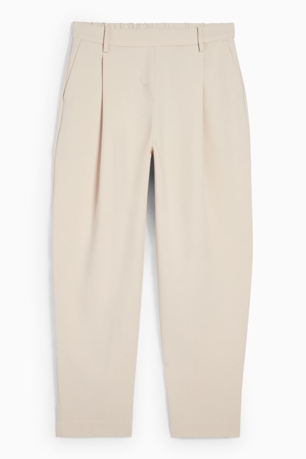 Dámské - Plátěné kalhoty - high waist - tapered fit - béžová