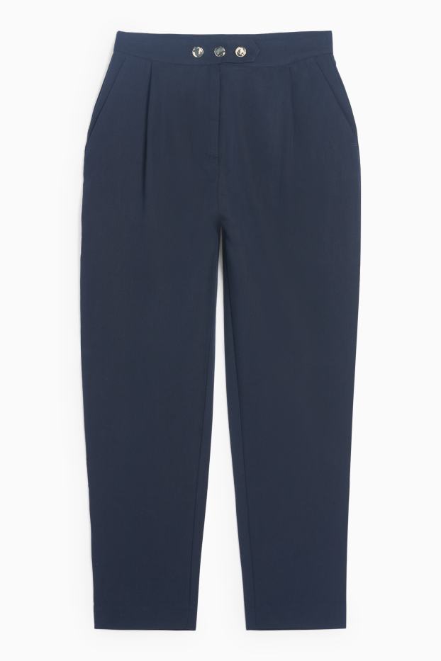 Dámské - Plátěné kalhoty - high waist - tapered fit - strukturované - tmavomodrá