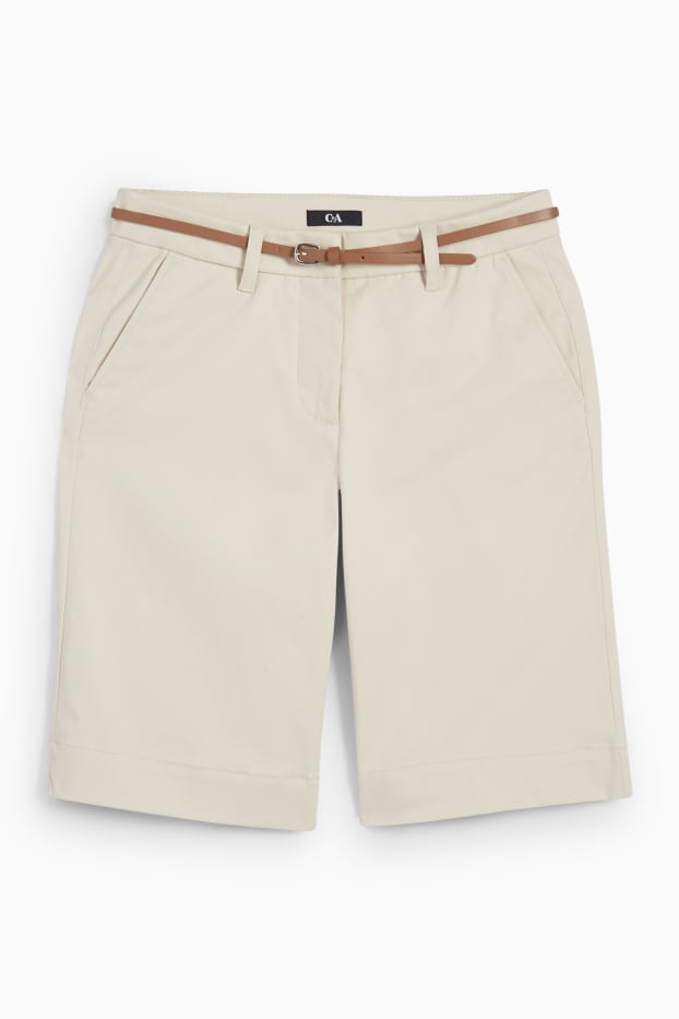 Dámské - Bermudy s páskem - mid waist - světle béžová