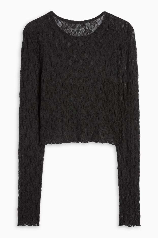 Dona - Samarreta crop de màniga llarga - negre