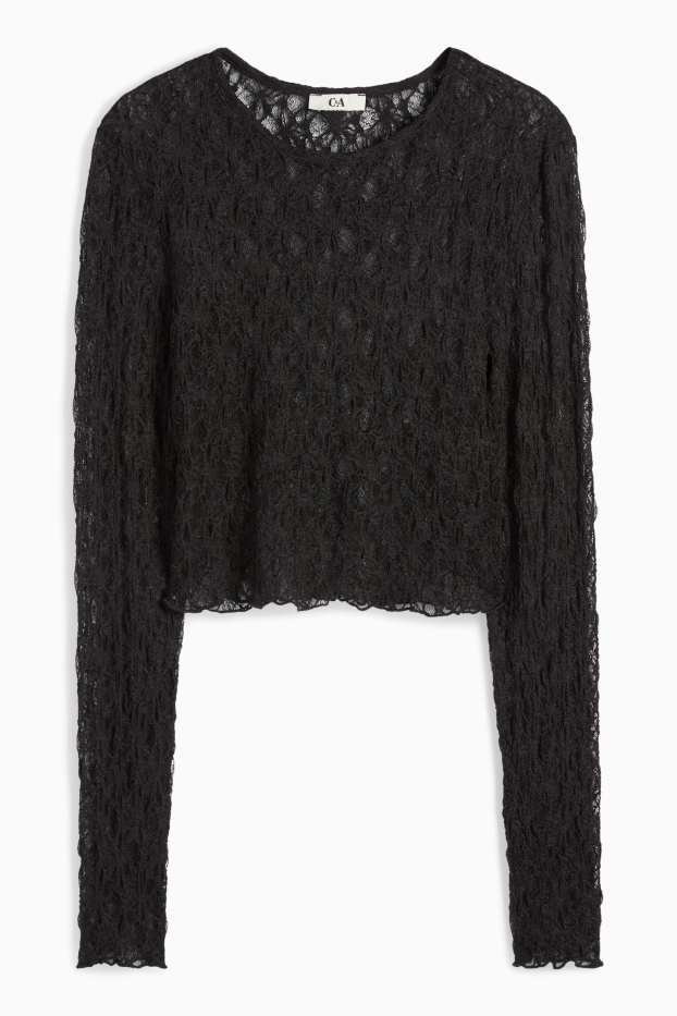 Dona - Samarreta crop de màniga llarga - negre