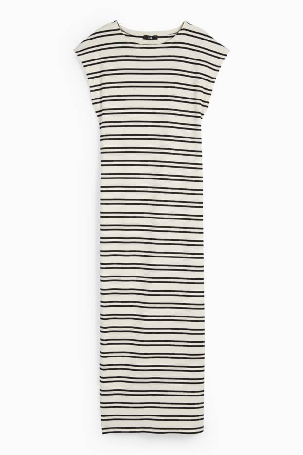 Femei - Rochie-tricou - reiată - cu dungi - bej deschis