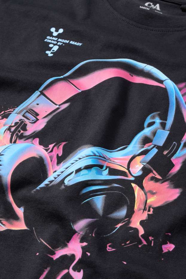 Kinder Buben - Kopfhörer - Kurzarmshirt - schwarz