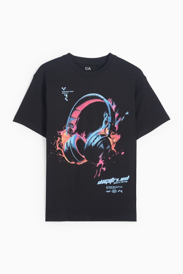 Kinder Buben - Kopfhörer - Kurzarmshirt - schwarz