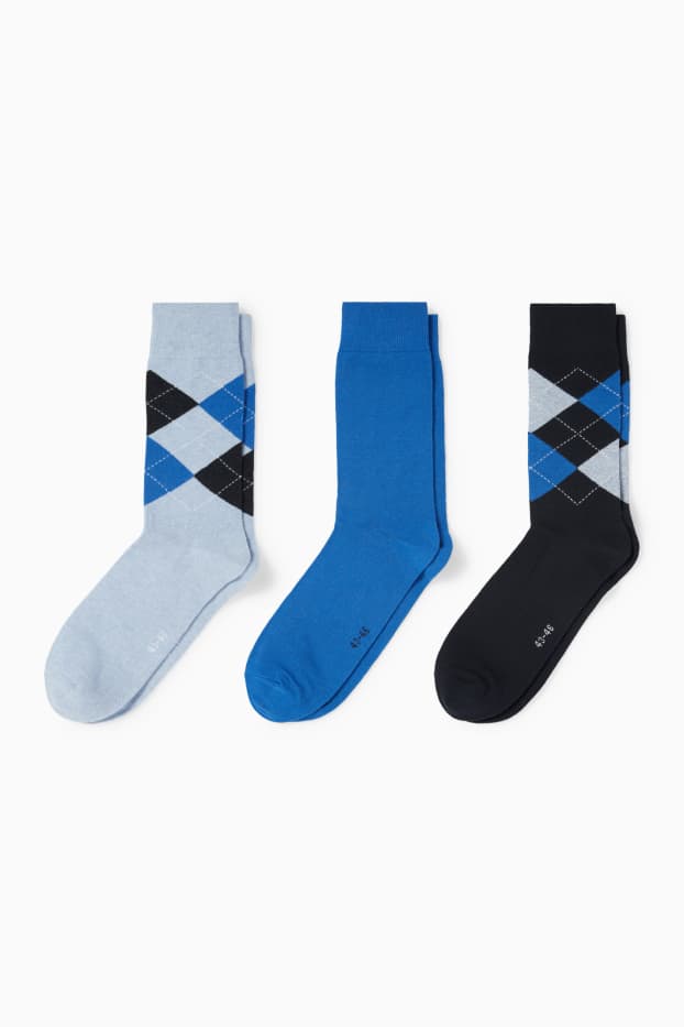 Herren - Multipack 3er - Socken - kariert - dunkelblau
