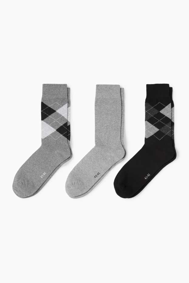 Men - Multipack of 3 - socks - check - black
