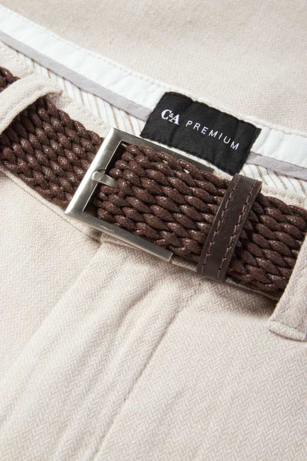 Heren - Chino, deels met linnen en met riem - regular fit - licht beige