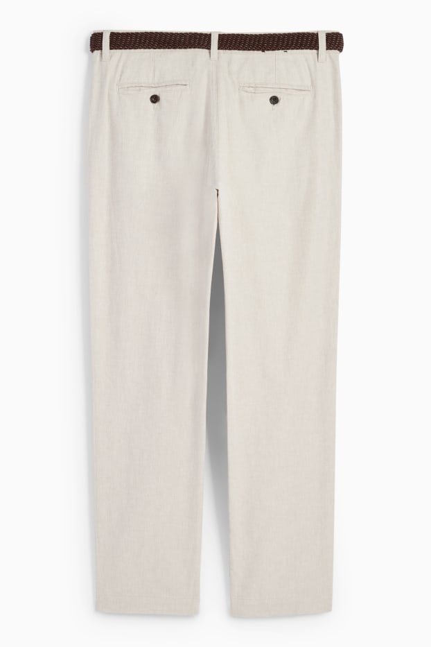 Heren - Chino, deels met linnen en met riem - regular fit - licht beige