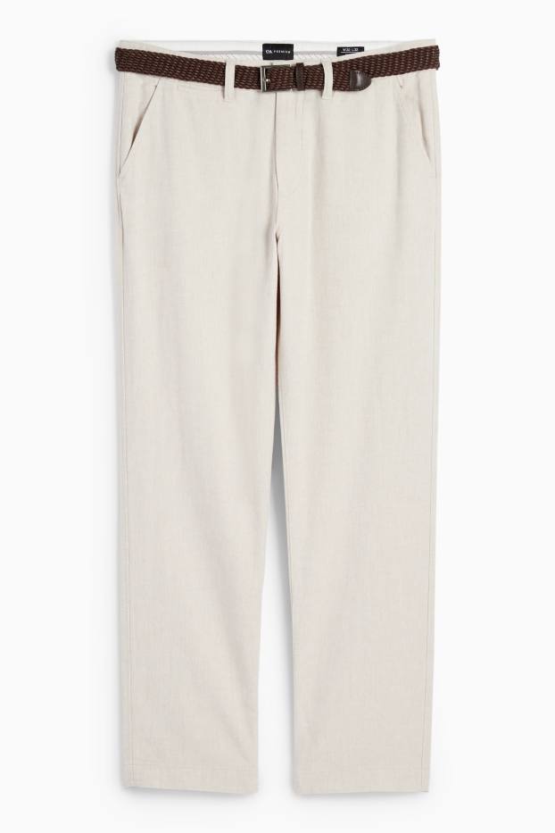 Heren - Chino, deels met linnen en met riem - regular fit - licht beige