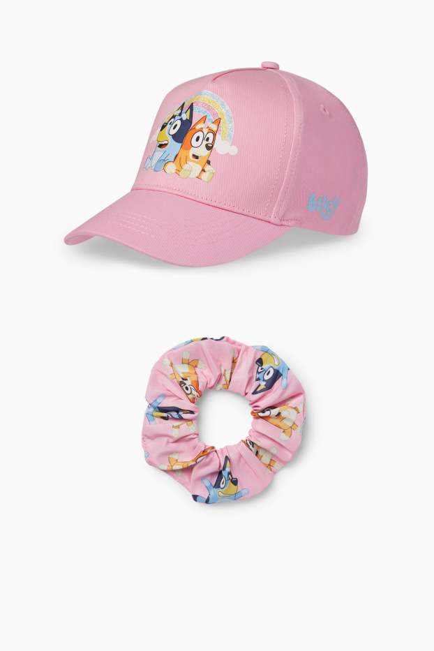 Enfants filles - Bluey - ensemble - casquette de baseball et chouchou - 2 pièces - rose