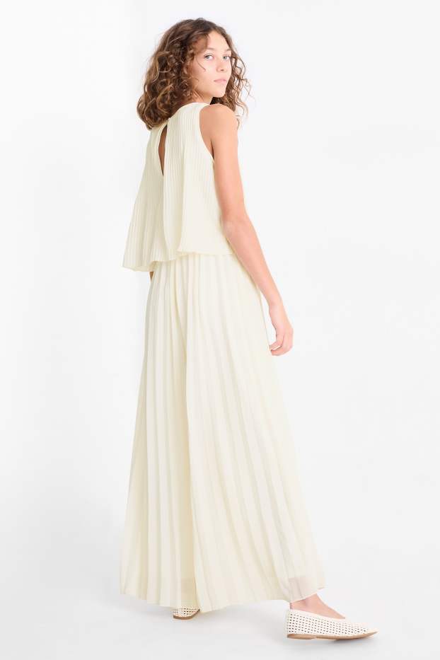 Kinder Mädchen - Plissee-Jumpsuit - cremeweiß