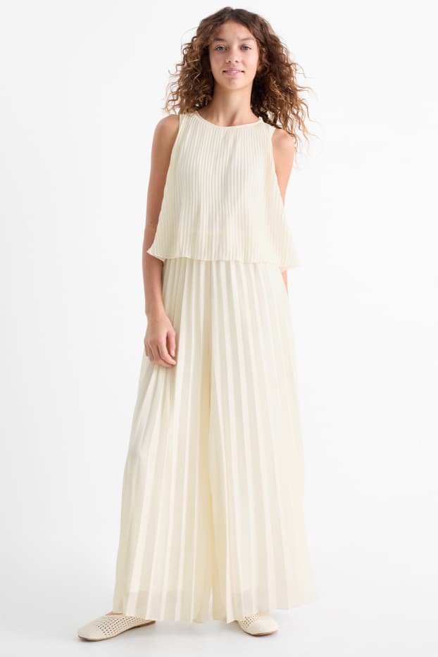 Kinder Mädchen - Plissee-Jumpsuit - cremeweiß