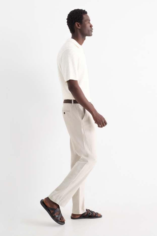 Heren - Chino, deels met linnen en met riem - regular fit - licht beige