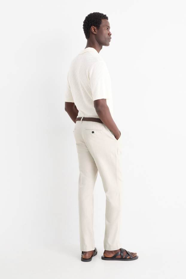 Heren - Chino, deels met linnen en met riem - regular fit - licht beige