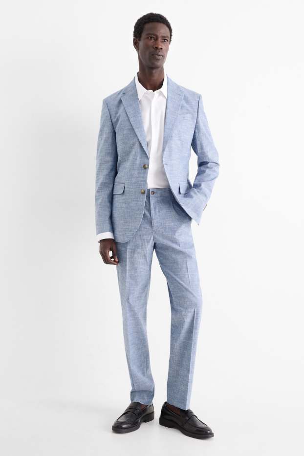 Hommes - Pantalon de costume avec teneur en lin - regular fit - extensible - bleu
