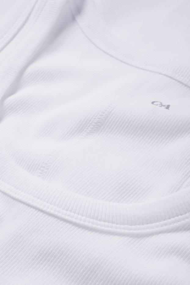 Donna - Top basic - a coste - bianco crema