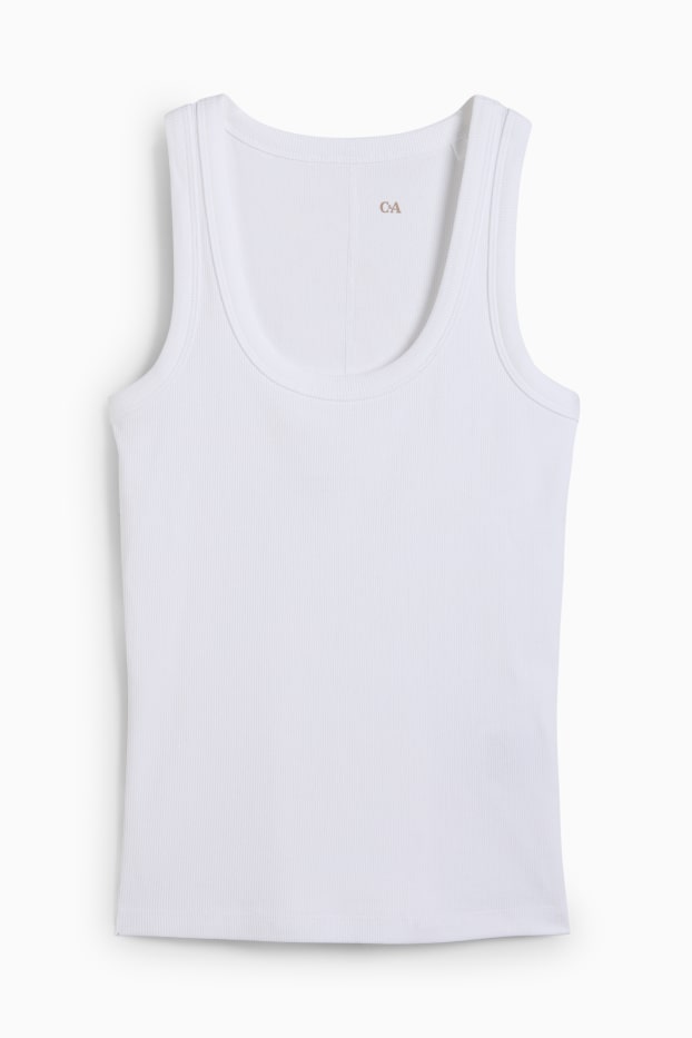 Donna - Top basic - a coste - bianco crema
