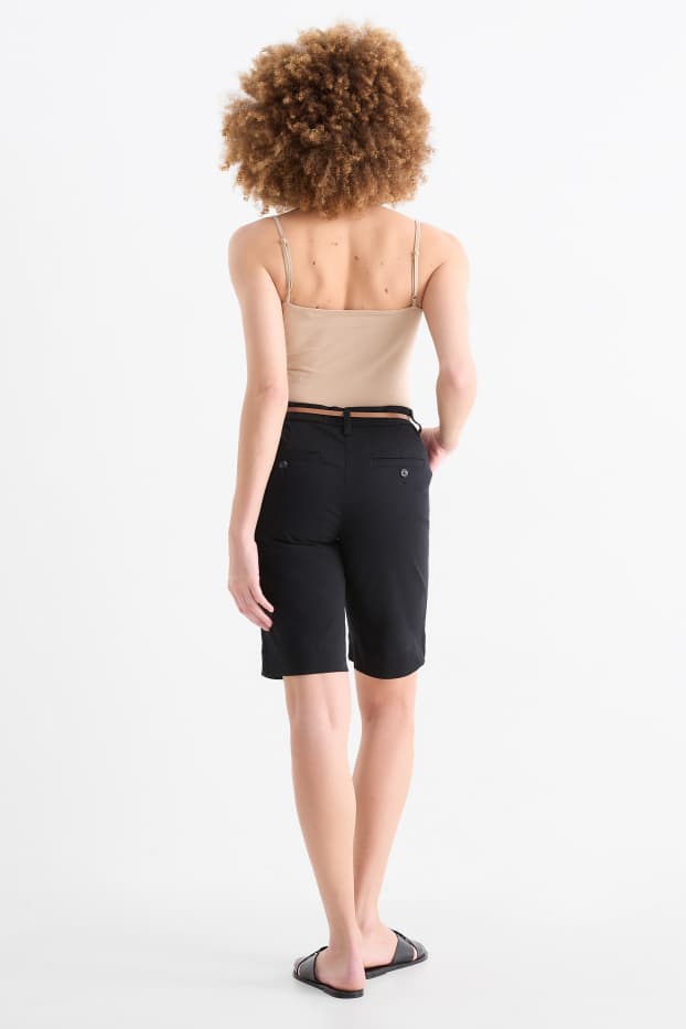 Damen - Bermudas mit Gürtel - Mid Waist - schwarz