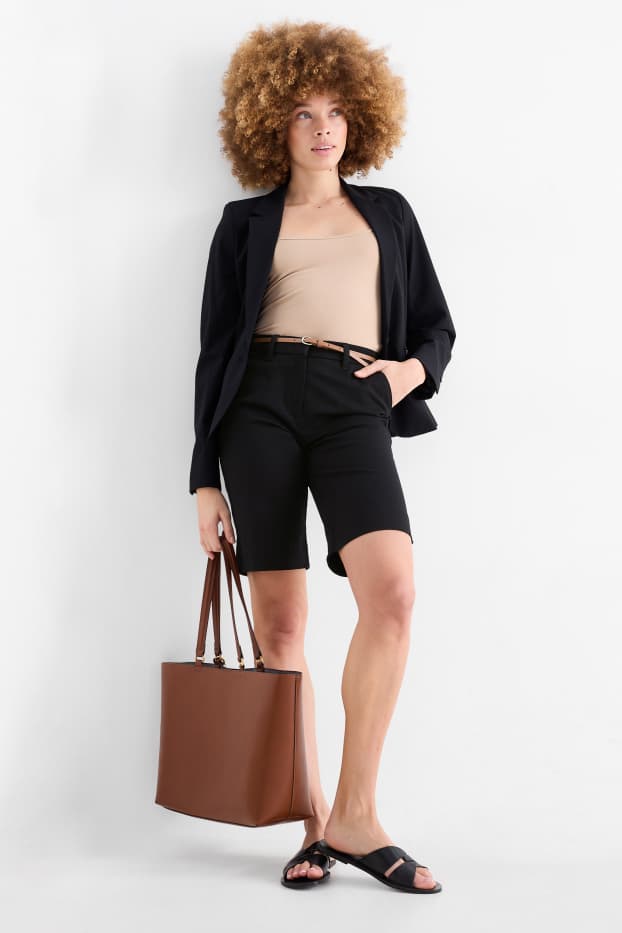 Damen - Bermudas mit Gürtel - Mid Waist - schwarz