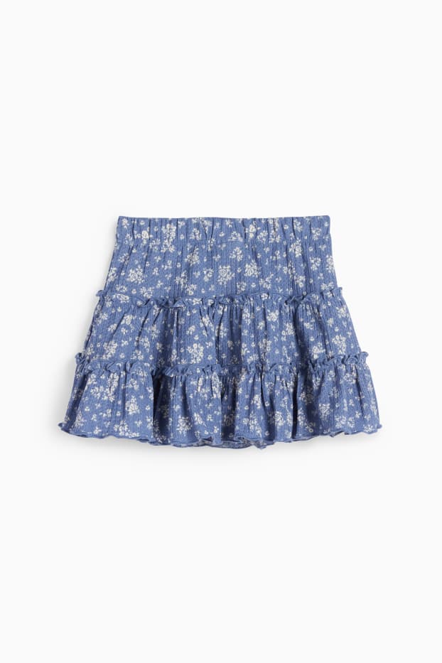 Enfants filles - Jupe-short - à fleurs - texturé - bleu