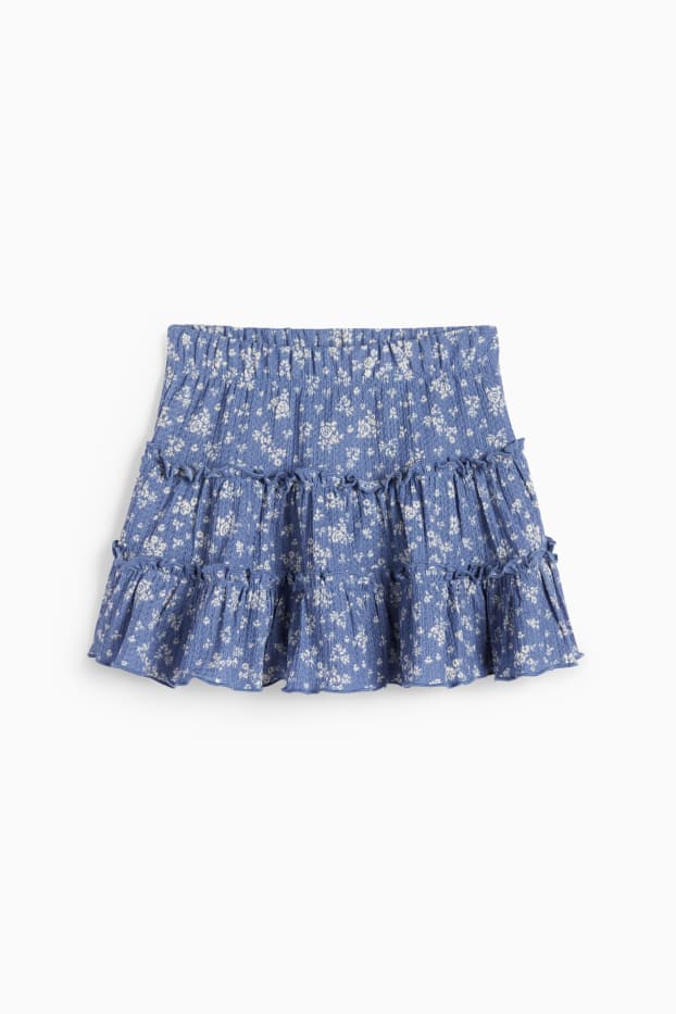 Enfants filles - Jupe-short - à fleurs - texturé - bleu